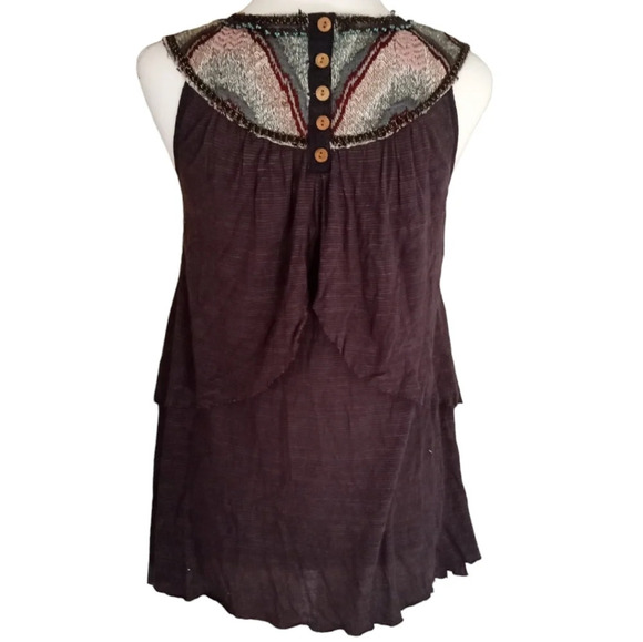 Free People Embroidered Embellished Cotton Blend Layered Tank Top Size Medium - Picture 3 of 5